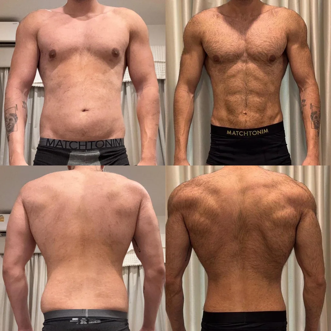 11 week body transformation showing 30lb fat loss with Retatrutide - before and after comparison